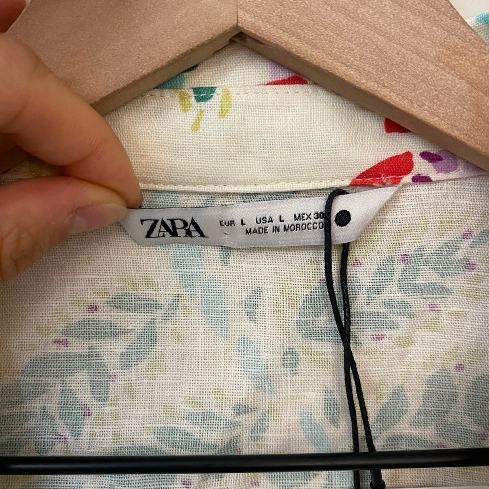 Zara Button Down Shirt L NWT Summer Print Linen Blend Bohemian - Picture 11 of 14